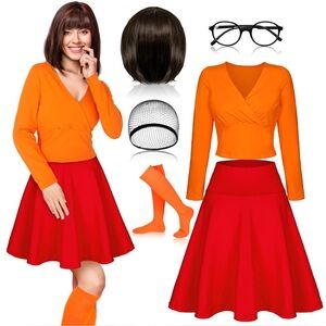 Velma Scooby Doo Complete Costume Women’s Size L Cosplay Halloween New